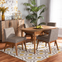 Baxton Studio BBT5280-Gravel/Walnut-5PC Dining Set Nexus Mid-Century Modern Gravel Fabric Upholstered and Walnut Brown Finished Wood 5-Piece Dining Setc